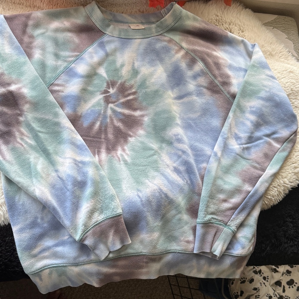 Secret Treasures Women’s Tie-Dye Crewneck Sweater - Blue and Gray
